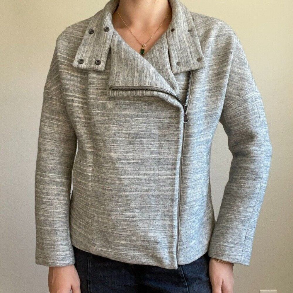 J Brand Pallenberg Moto Jacket Gray Wool Cotton Blend Biker Minimalist Coat Sz S